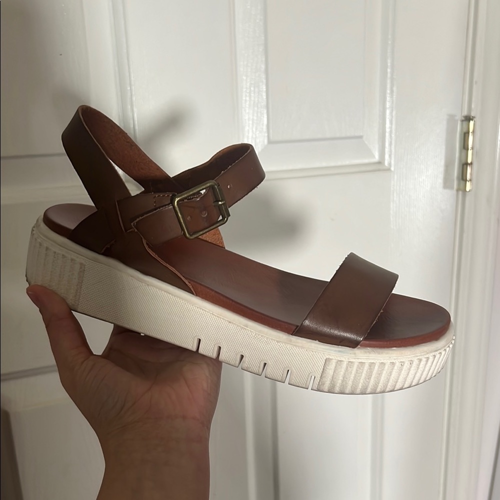 Brown Leather Sandals with White Soles